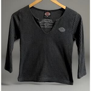 VTG Harley Davidson Daytona Ribbed 3/4 Sleeve Women’s Biker Top Dark Gray USA S